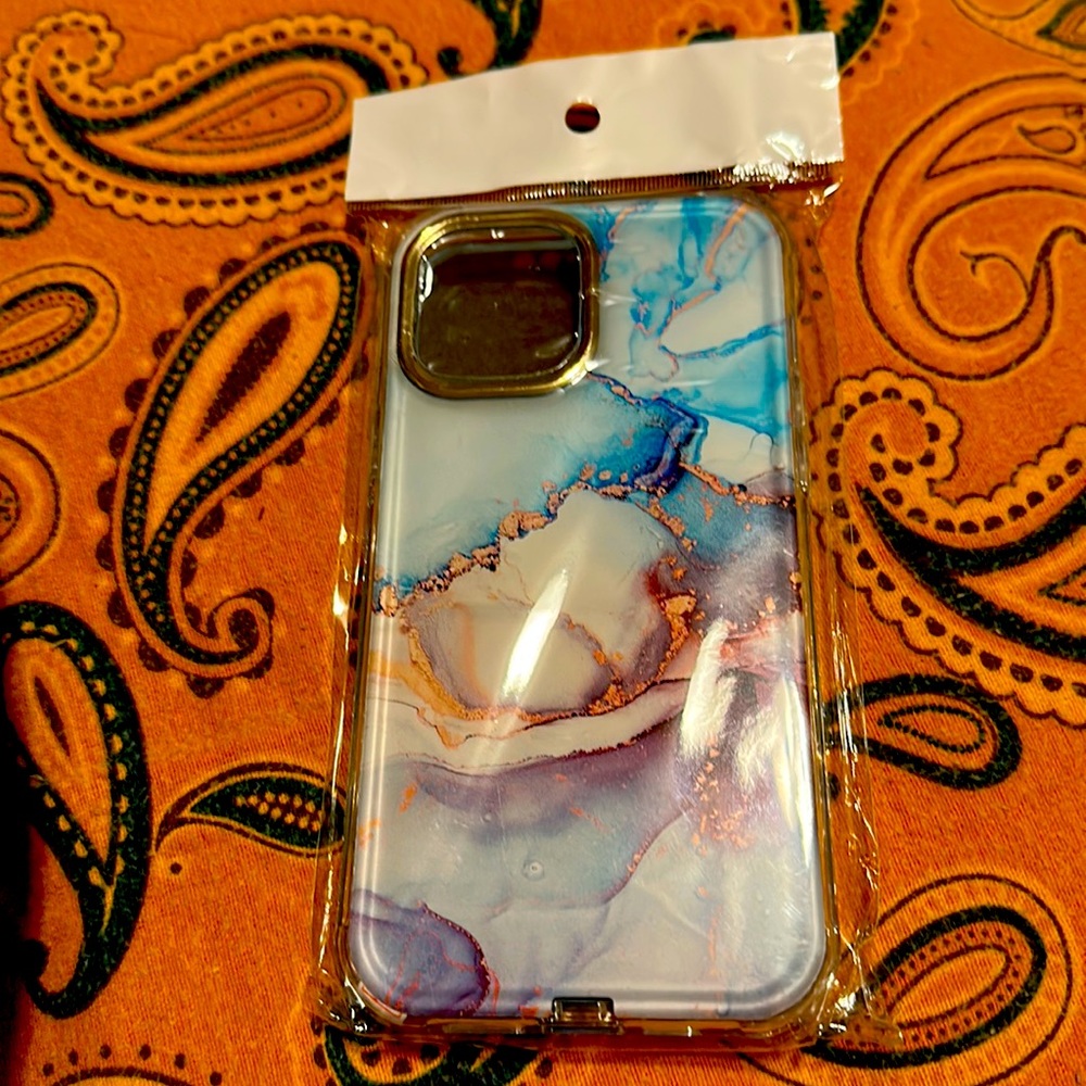 Blue grey marble iPhone 12 Pro Maxx case with built in screen protector